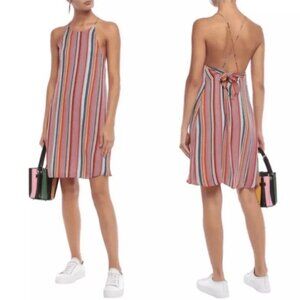 NWT Alice +‎ Olivia Kalia Red Multicolor Striped Halter Tieback Mini Dress LARGE